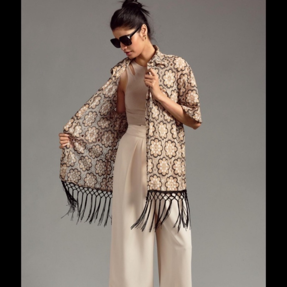 Anthropologie Self Contrast floral open duster kimono jacket size OS nwt